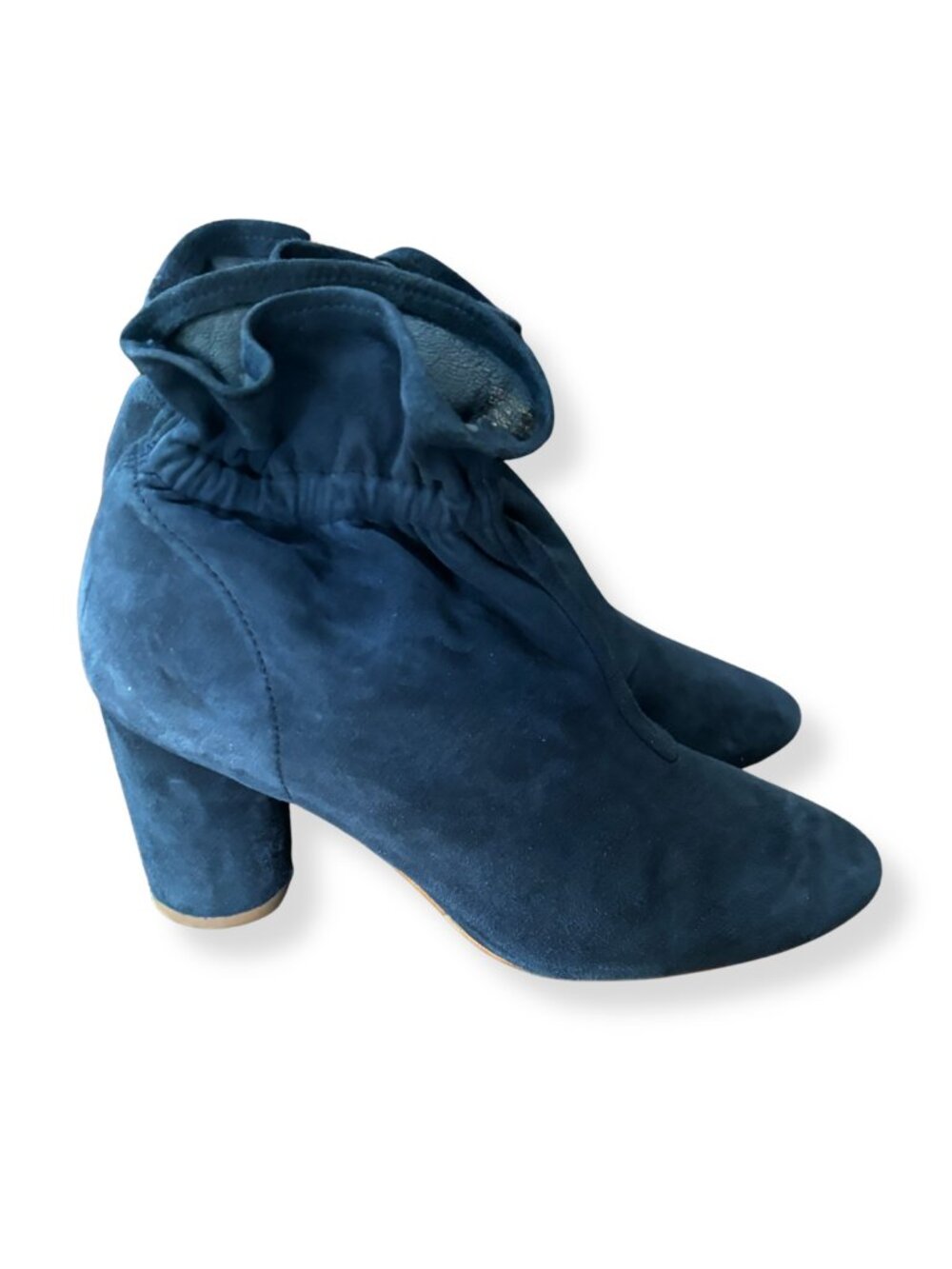 Kurt Geiger Navy Suede Ruffle Ankle Booties Spain EU 38 Block Heel - Picture 3 of 9